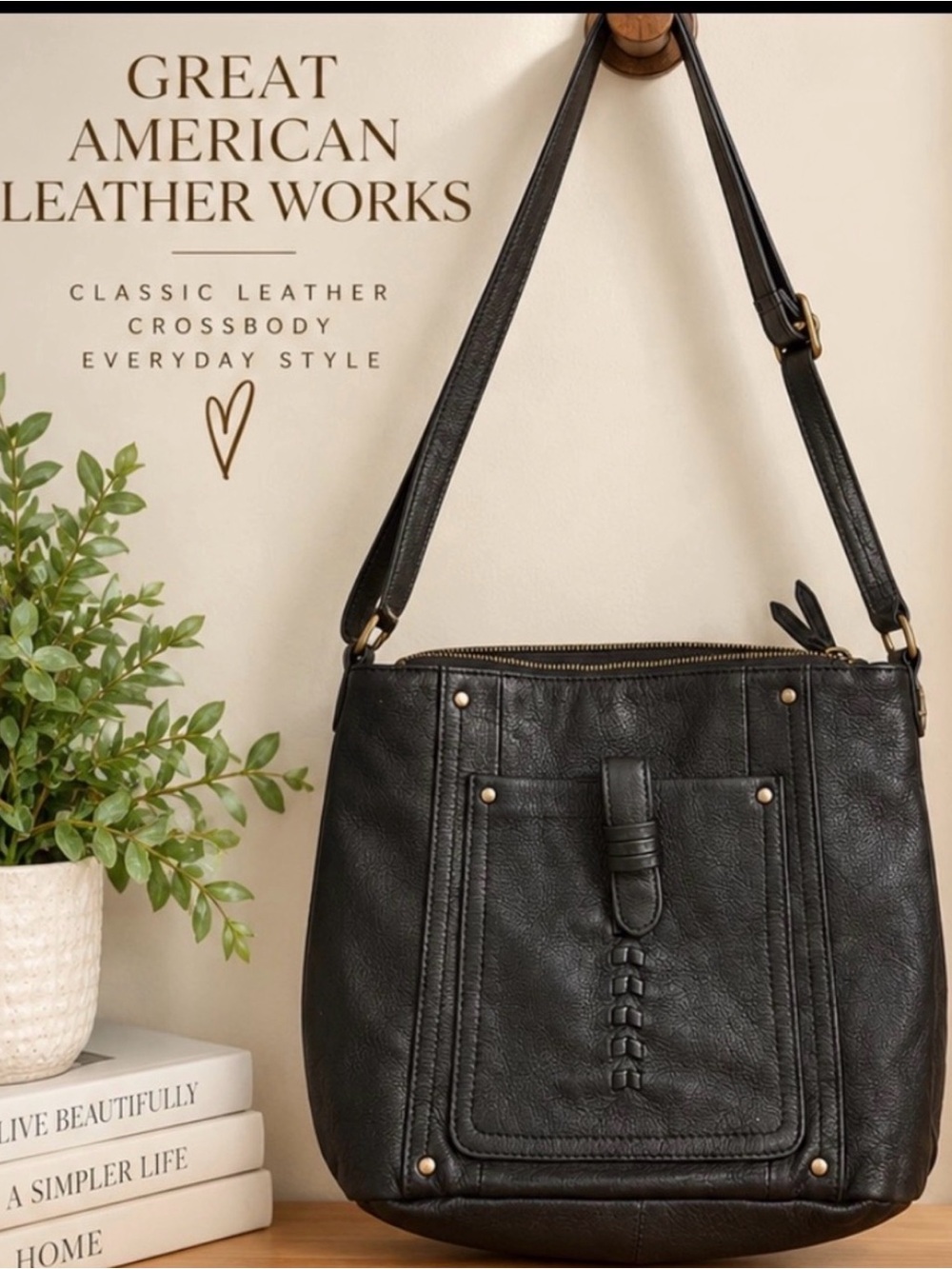 Great American Leather Works Black Leather Crossbody Bag